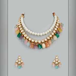 Gold plated pearl necklace set